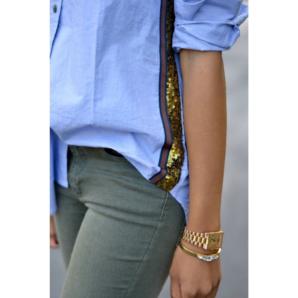J. Crew Button Up Top With Sequin Side Stripe